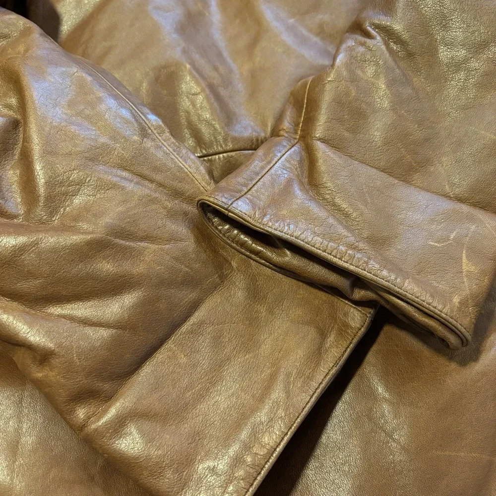 Vintage‎ Eddie Bauer Leather Goose Down Jacket Men's L Parka Coat Brown 80s 90s